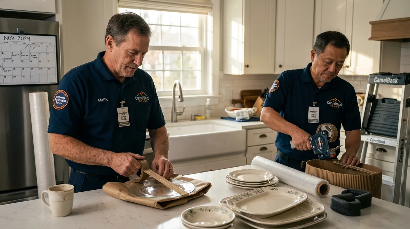 Professional crew packing kitchen dishware in Reedsburg, WI